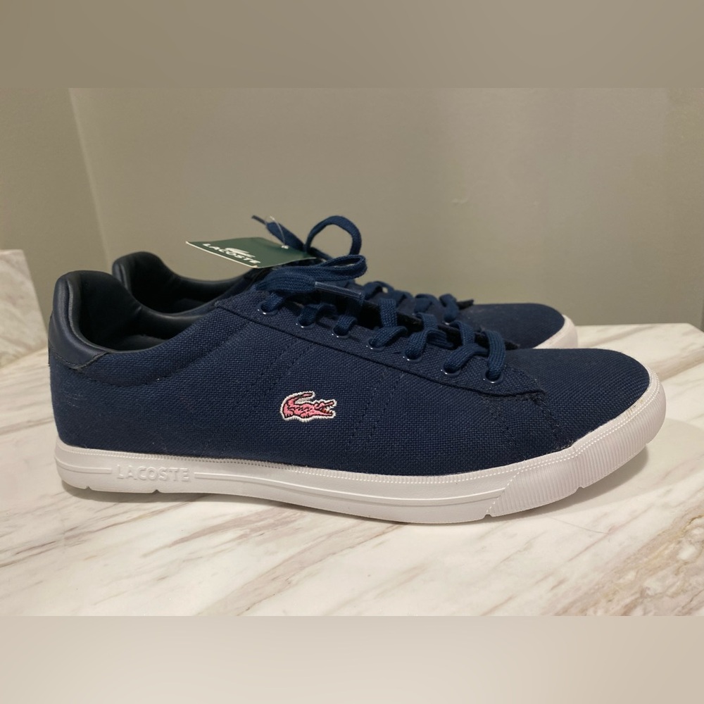 Lacoste Canvas Sneakers Womens Size 9 Blue White Logo No Box Tennis Shoes NWT - Picture 2 of 8